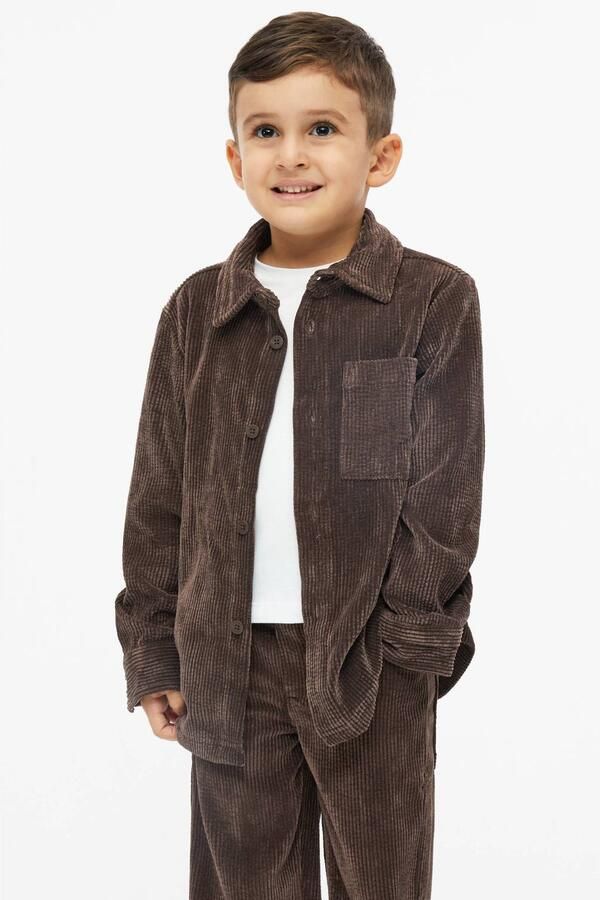 S.Oliver corduroy overhemd donkerbruin Effen