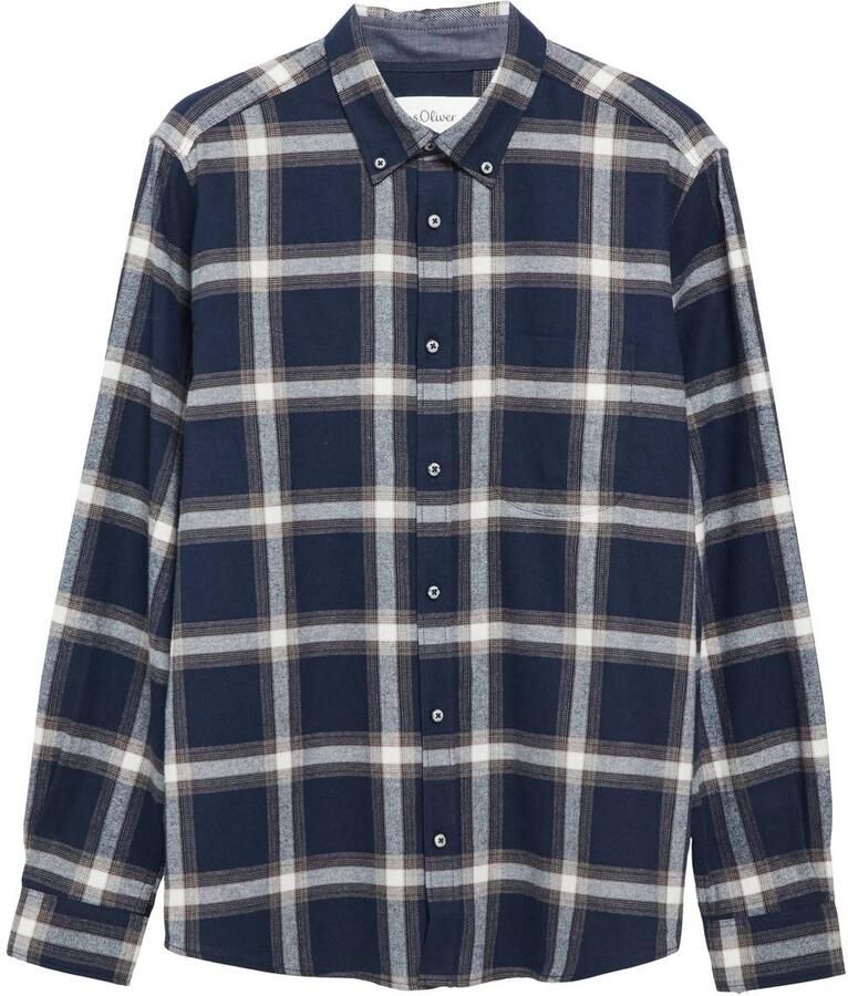 S.Oliver flanel regular fit geruit overhemd donkerblauw