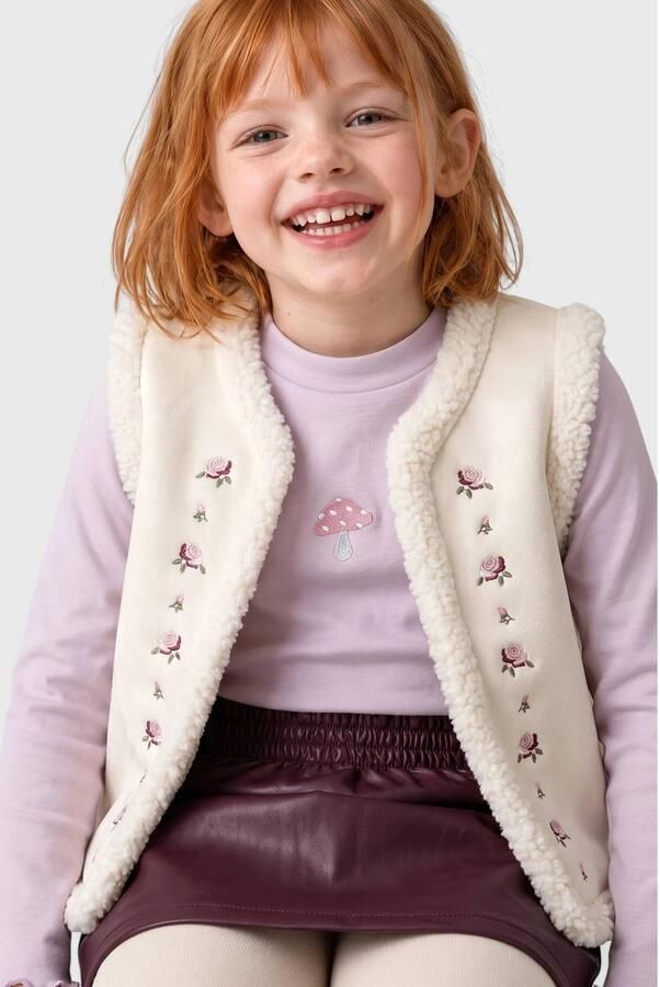 S.Oliver gebloemd gilet beige Meisjes Polyester V-hals Bloemen