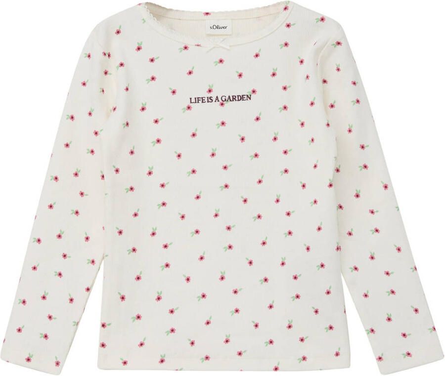 S.Oliver gebloemde longsleeve met borduursels ecru