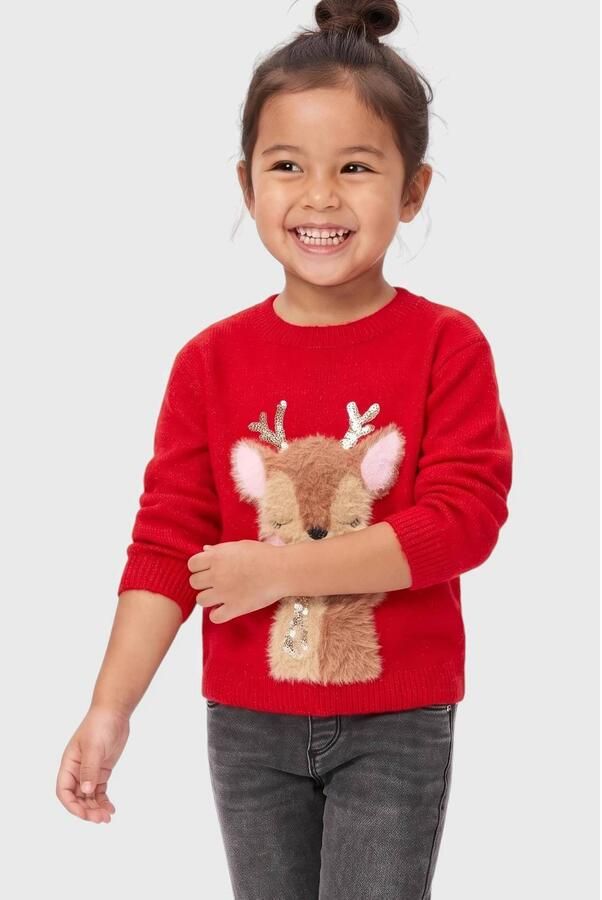 S.Oliver gebreide kersttrui rood Meisjes Polyamide Ronde hals Personage pailletten