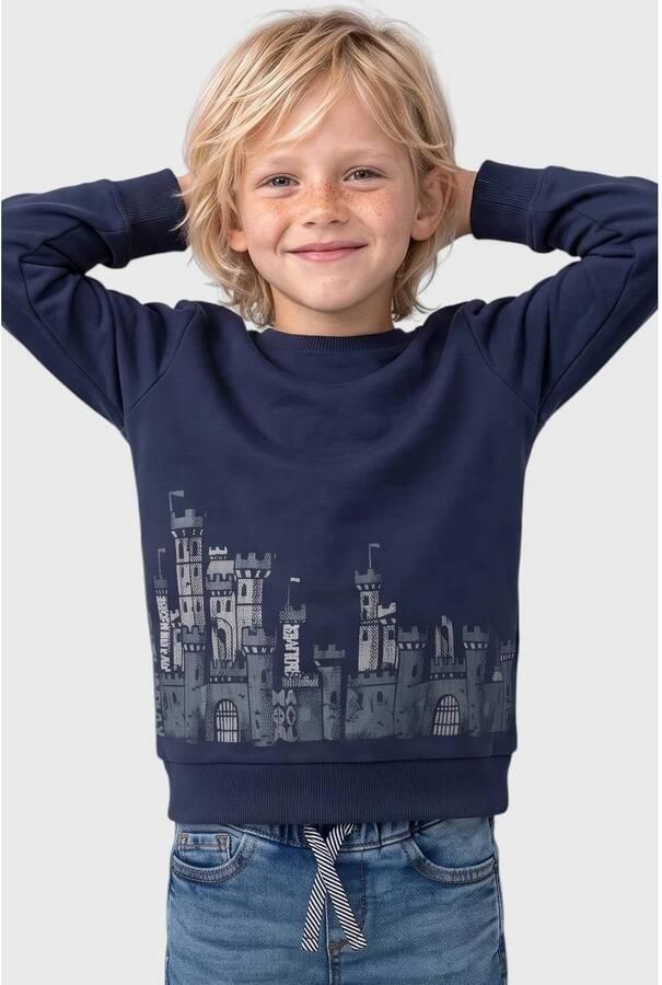 S.Oliver gebreide trui met print donkerblauw Jongens Katoen Ronde hals