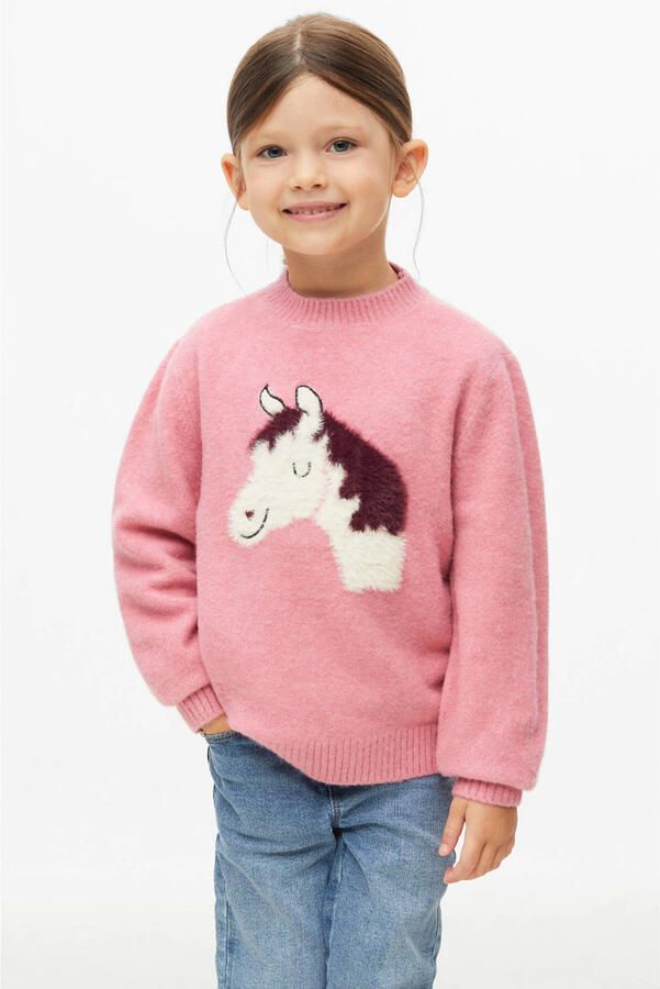 S.Oliver gebreide trui met print roze Meisjes Polyamide Ronde hals Printopdruk