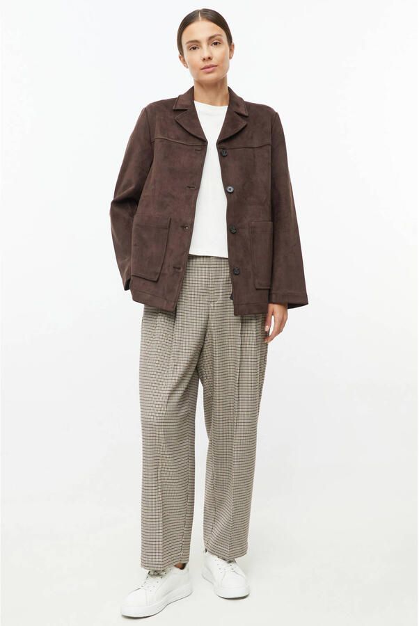 S.Oliver geruite barrel broek met plooien beige zwart - Foto 2