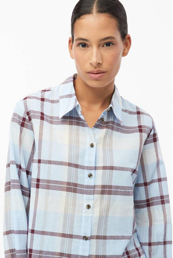 S.Oliver geruite blouse lichtblauw bruin - Foto 2