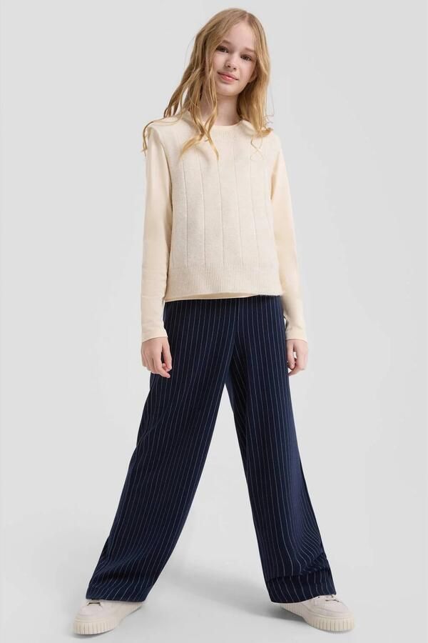 S.Oliver gestreepte casual broek donkerblauw Meisjes Polyester Krijtstreep - Foto 2