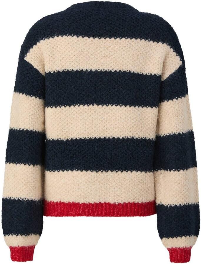 S.Oliver gestreepte gebreide trui donkerblauw beige Meisjes Polyester Ronde hals - Foto 2