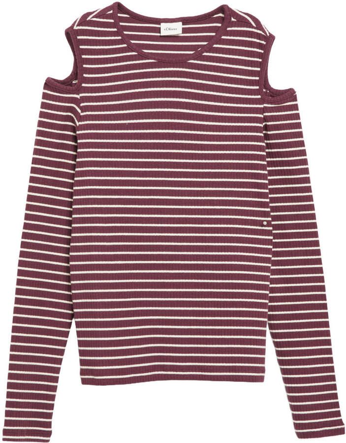 S.Oliver gestreepte longsleeve met cut-out aubergine ecru