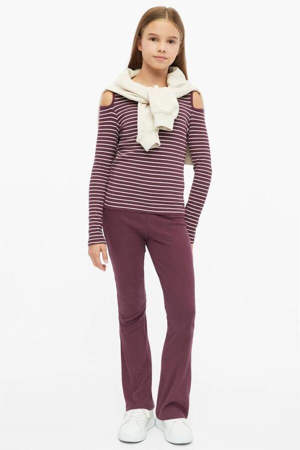 S.Oliver gestreepte longsleeve met cut-out aubergine ecru Paars Meisjes Katoen Ronde hals - Foto 2