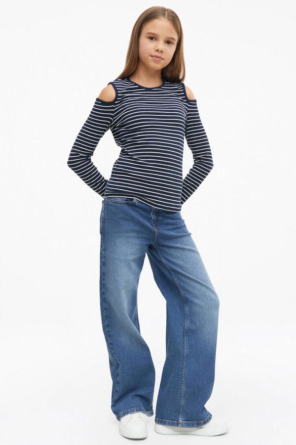 S.Oliver gestreepte longsleeve met cut-out donkerblauw wit - Foto 2