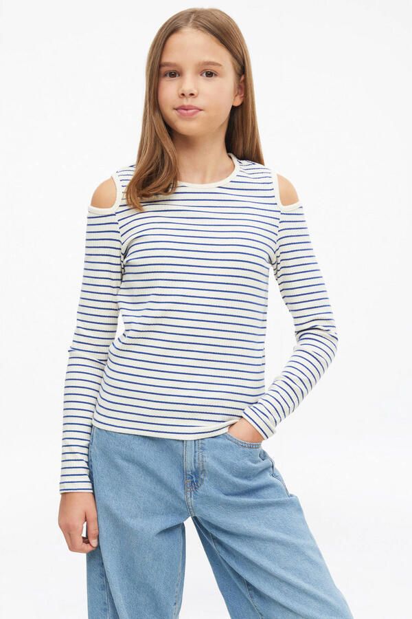 S.Oliver gestreepte longsleeve met cut-out wit blauw