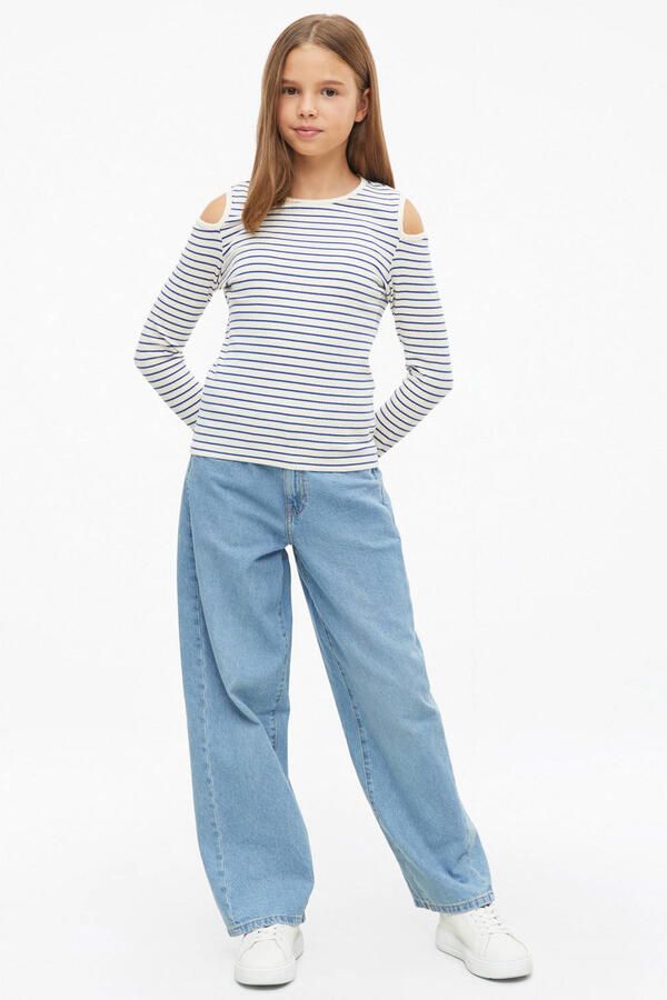 S.Oliver gestreepte longsleeve met cut-out wit blauw - Foto 3