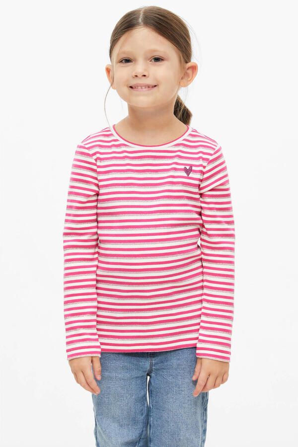 S.Oliver gestreepte longsleeve roze Meisjes Katoen Ronde hals Streep glitter