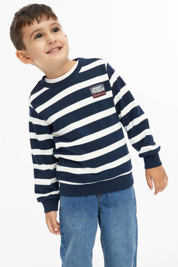 S.Oliver gestreepte sweater marineblauw Trui Jongens Katoen Ronde hals