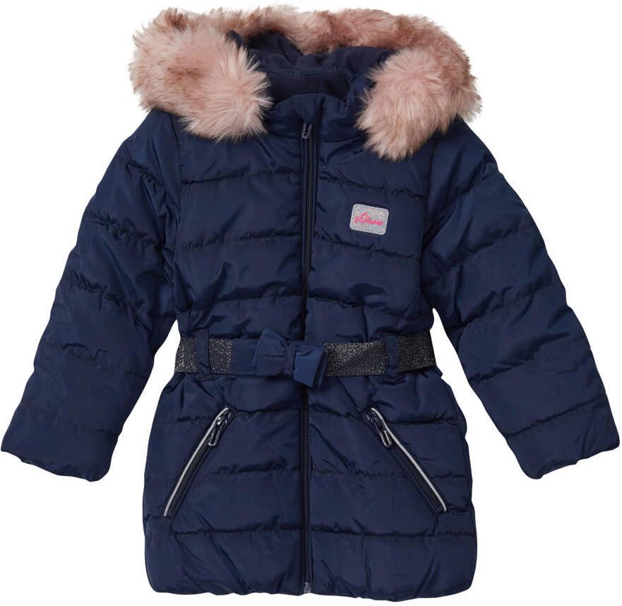S.Oliver RED LABEL Junior Gewatteerde jas met glitterriem en afneembare capuchon - Foto 3