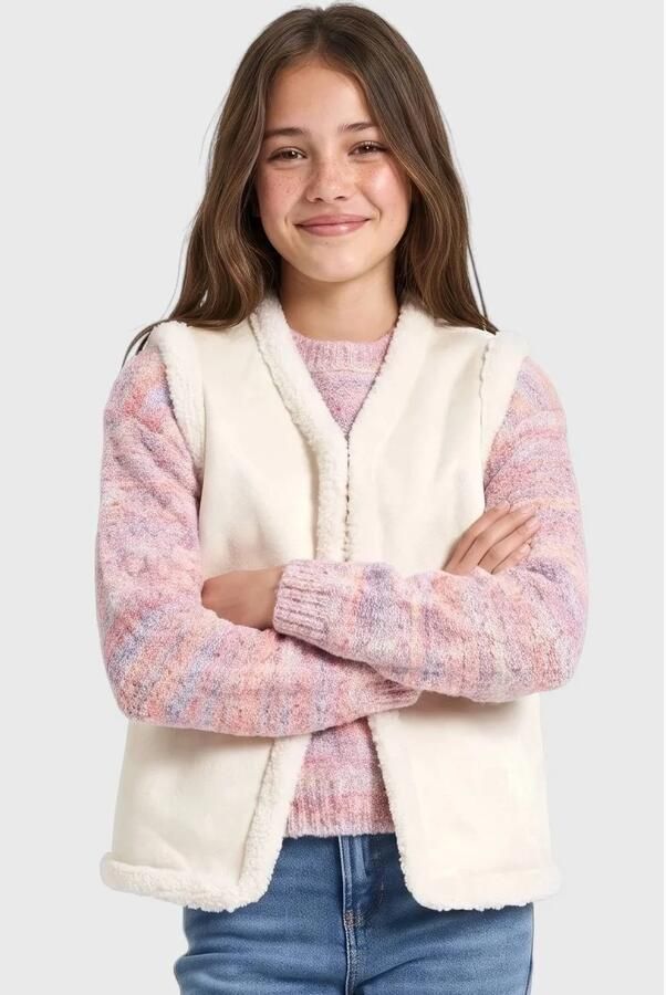 S.Oliver gilet ecru Meisjes Polyester V-hals Effen