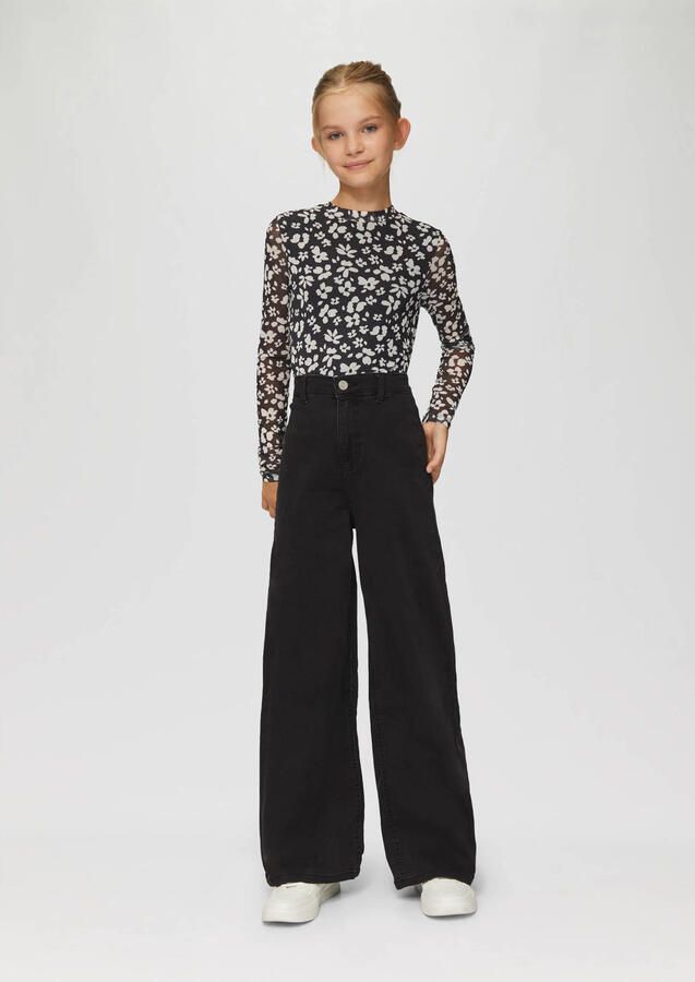 S.Oliver high waist wide leg jeans antraciet Zwart Meisjes Stretchdenim 176 - Foto 3