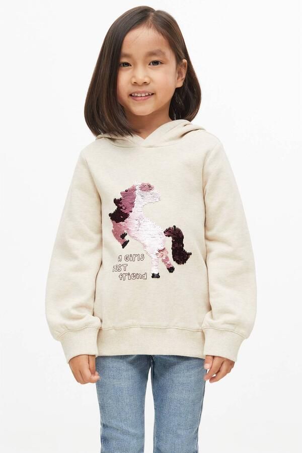 S.Oliver hoodie met print beige Trui Meisjes Sweat Capuchon Printopdruk pailletten - Foto 2