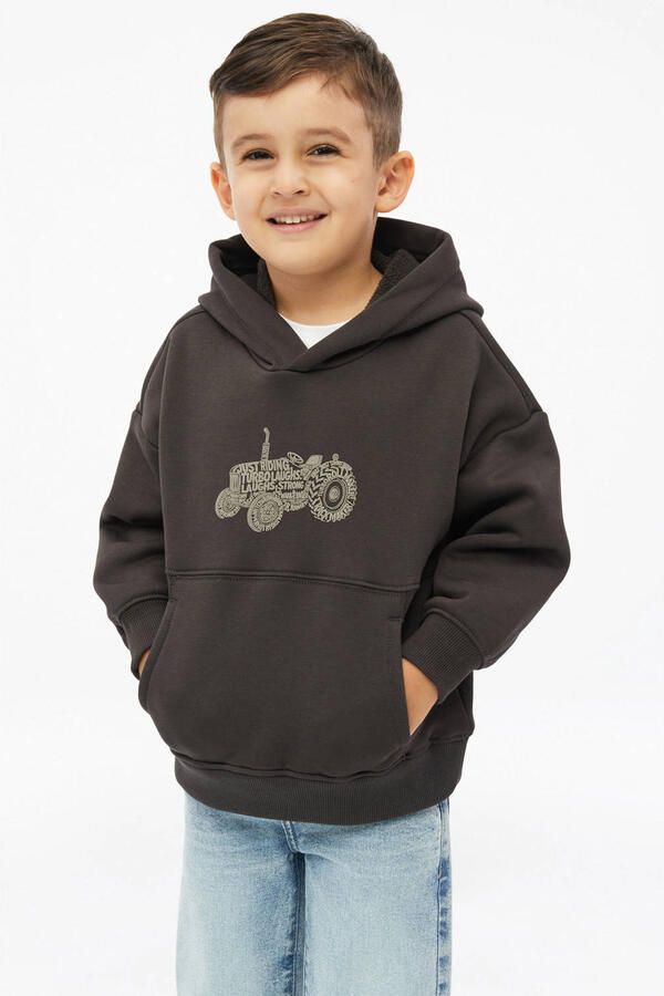 S.Oliver hoodie met print donkerbruin Sweater Printopdruk