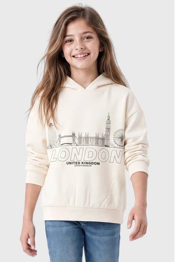 S.Oliver hoodie met print ecru Trui Jongens Katoen Capuchon Printopdruk