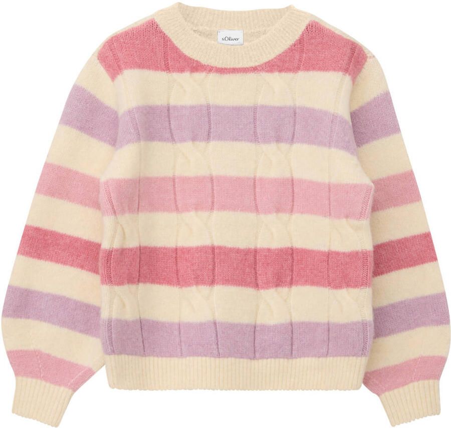 S.Oliver gebreide gestreepte trui beige roze paars