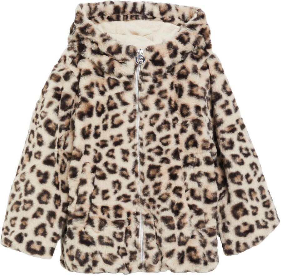 S.Oliver imitatiebont faux fur winterjas met panterprint beige