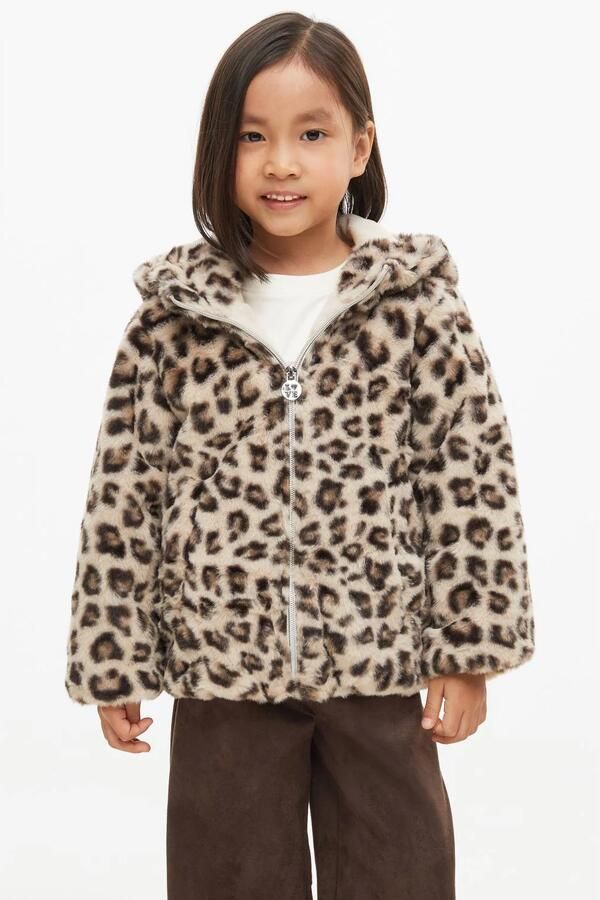 S.Oliver imitatiebont faux fur winterjas met panterprint beige