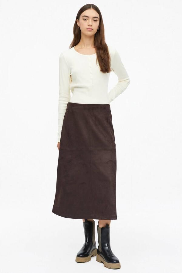 S.Oliver imitatieleren midi rok donkerbruin