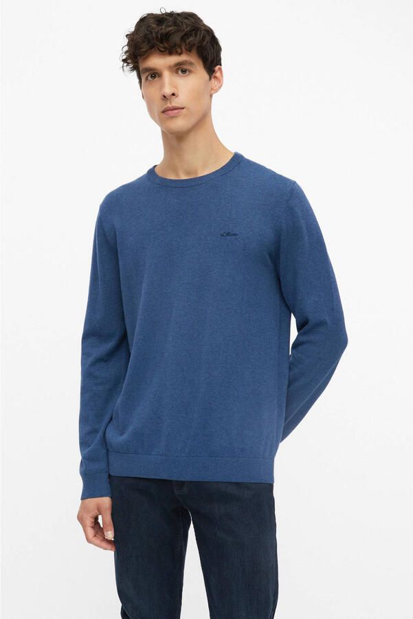 S.Oliver katoenen regular fit gebreide trui donkerblauw