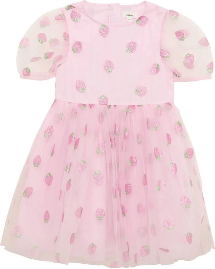 S.Oliver RED LABEL Uitlopende mesh jurk met glitterprint en pofmouwen - Foto 3