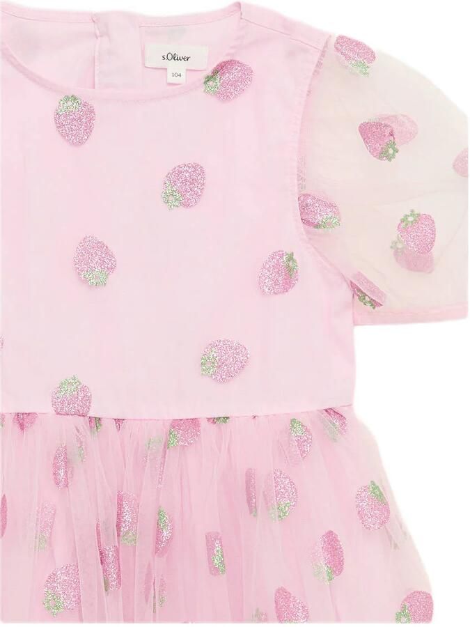 S.Oliver RED LABEL Uitlopende mesh jurk met glitterprint en pofmouwen - Foto 2