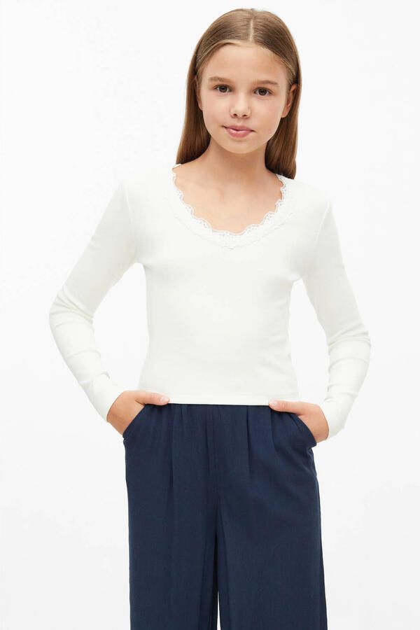 S.Oliver longsleeve ecru Meisjes Katoen V-hals Effen
