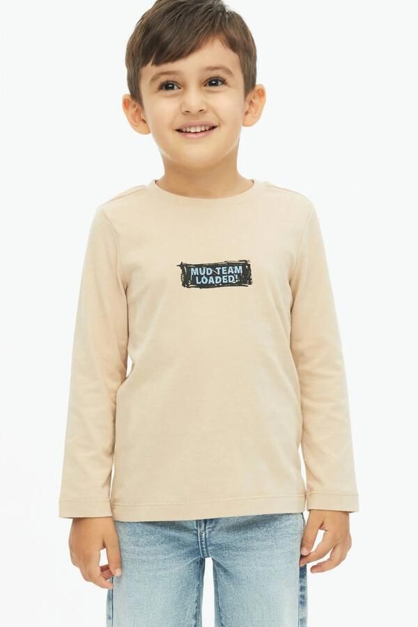 S.Oliver longsleeve met backprint ecru Jongens Katoen Ronde hals Backprint