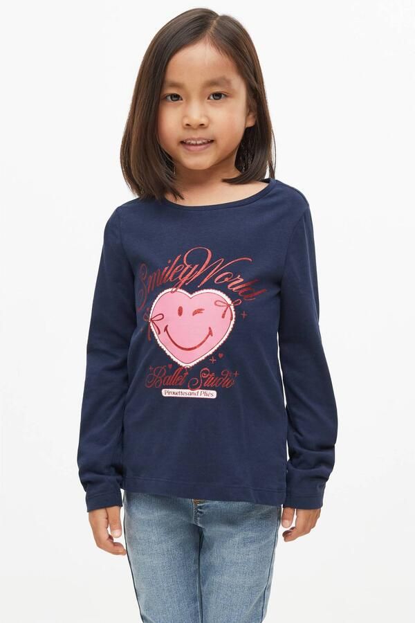 S.Oliver longsleeve met glitters en print donkerblauw Meisjes Katoen Ronde hals