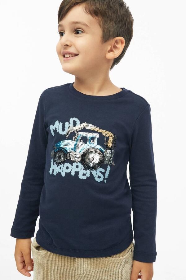 S.Oliver longsleeve met pailletten donkerblauw Jongens Katoen Ronde hals