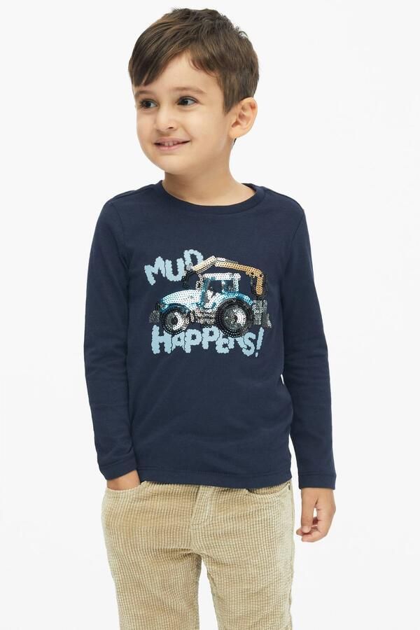 S.Oliver longsleeve met pailletten donkerblauw Jongens Katoen Ronde hals - Foto 2