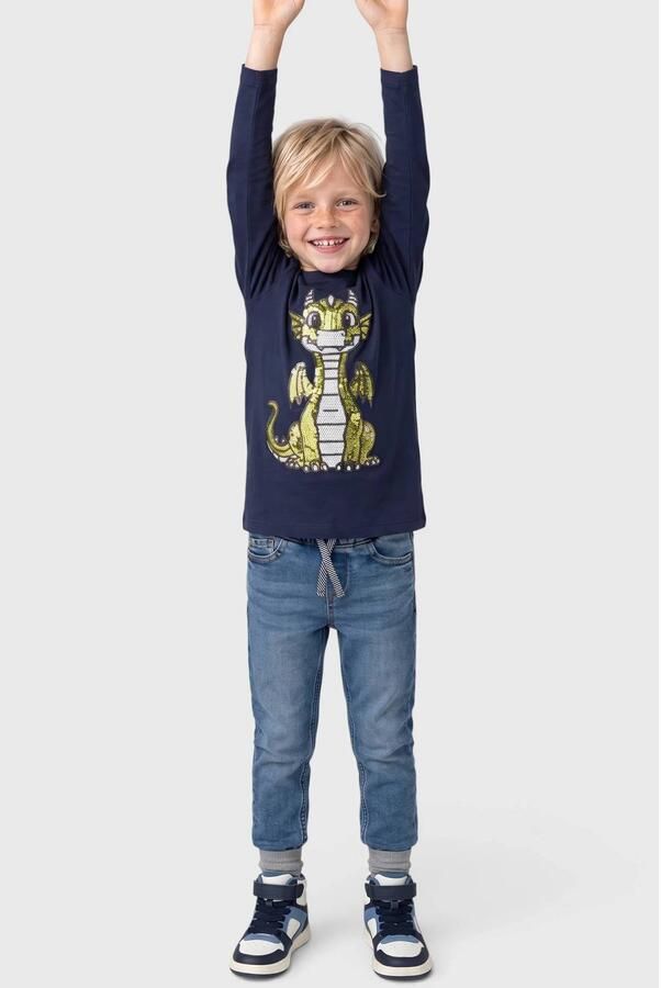 S.Oliver longsleeve met pailletten en print donkerblauw Jongens Katoen Ronde hals