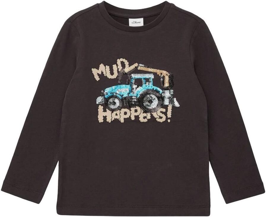 S.Oliver longsleeve met pailletten en print donkerbruin