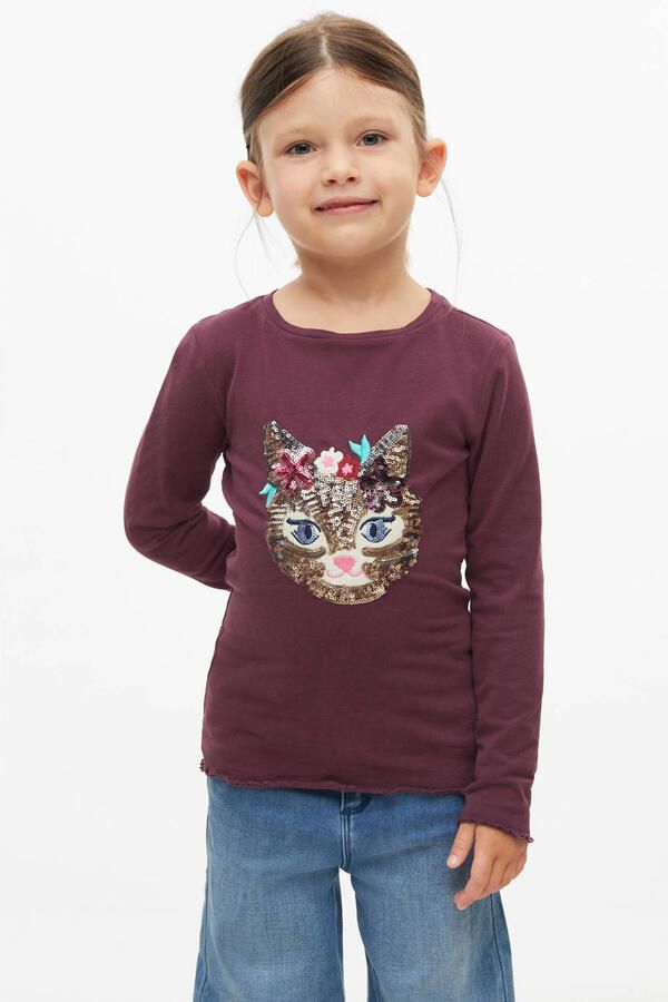 S.Oliver longsleeve met pailletten en print donkerrood