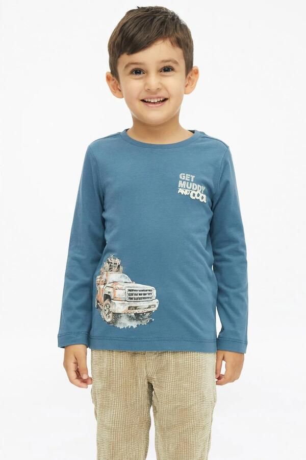 S.Oliver longsleeve met print blauw Jongens Katoen Ronde hals Printopdruk