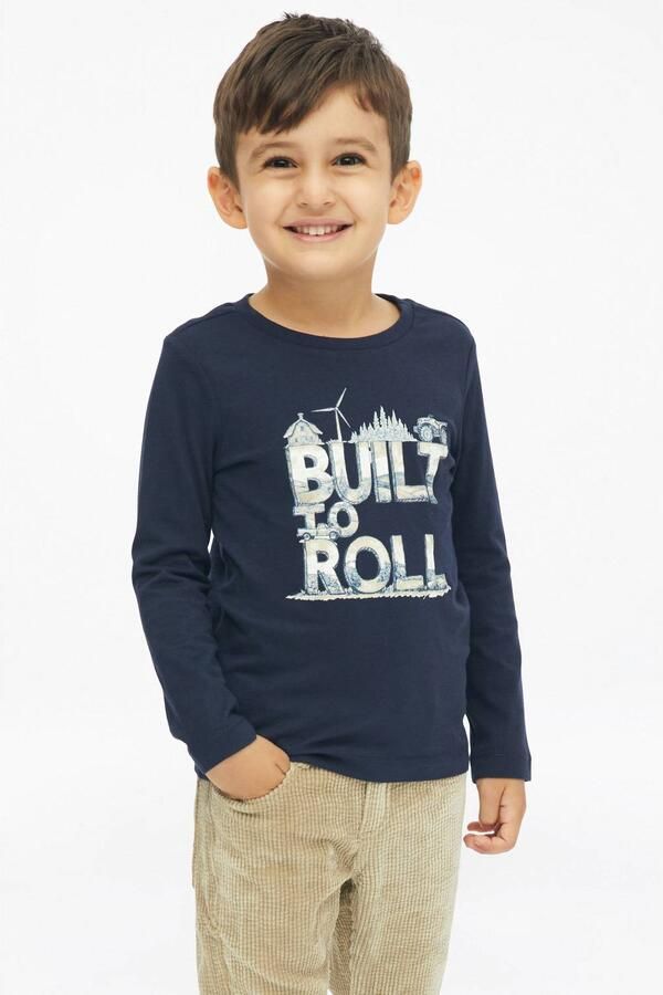 S.Oliver longsleeve met print en tekst marine Jongens Katoen Ronde hals