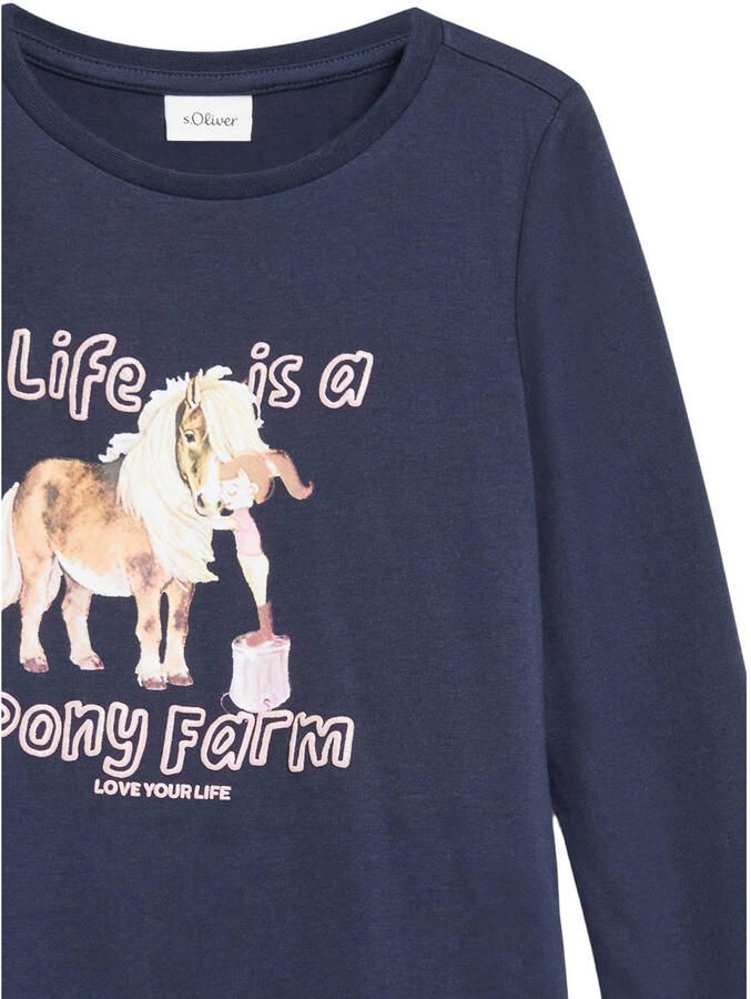 S.Oliver longsleeve met print marineblauw Meisjes Katoen Ronde hals Printopdruk glitter - Foto 2