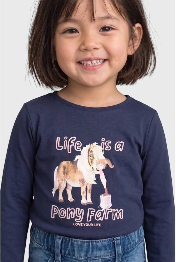 S.Oliver longsleeve met print marineblauw Meisjes Katoen Ronde hals Printopdruk glitter