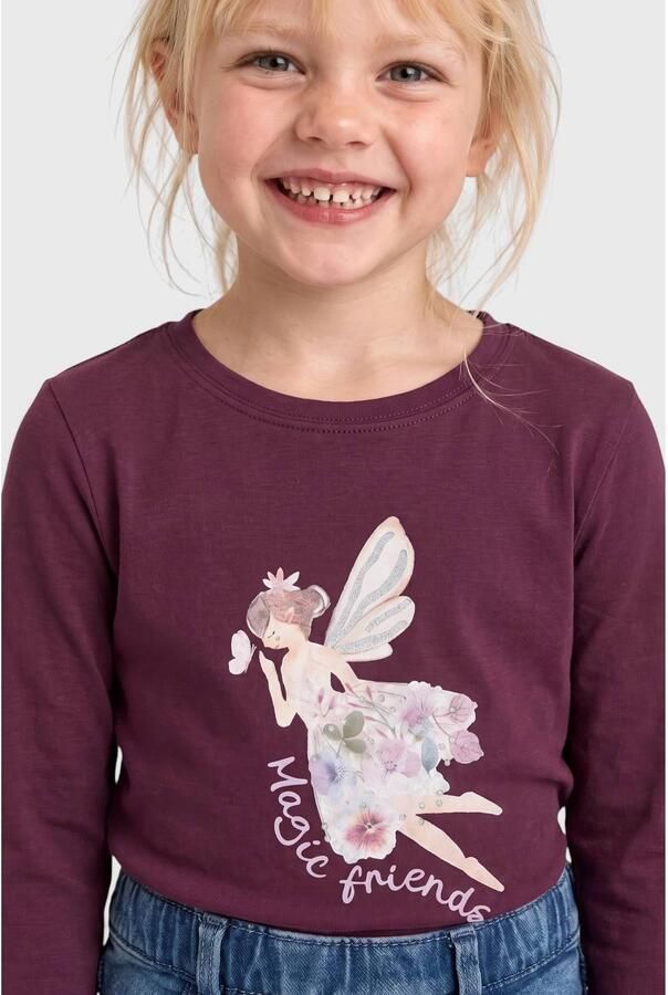 S.Oliver longsleeve met print paars Meisjes Katoen Ronde hals Printopdruk glitter