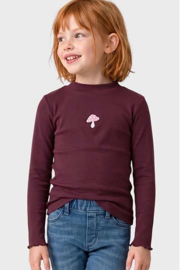 S.Oliver longsleeve met print paars Meisjes Katoen Opstaande kraag Effen glitter