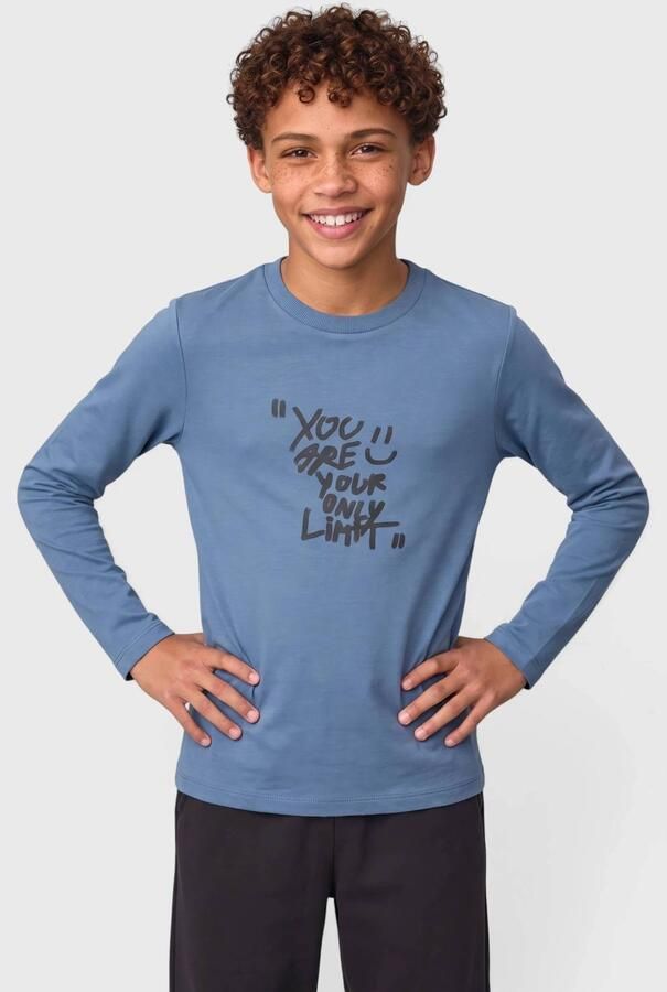 S.Oliver longsleeve met tekst blauw Jongens Katoen Ronde hals Tekst