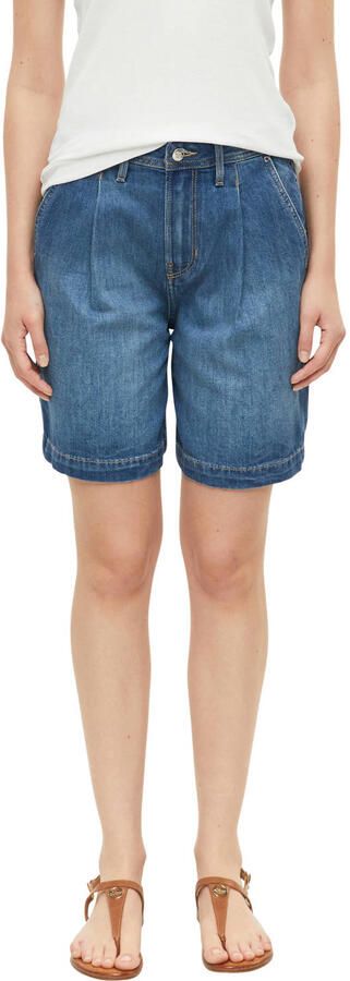 S.Oliver loose fit denim short met plooien mediumblauw