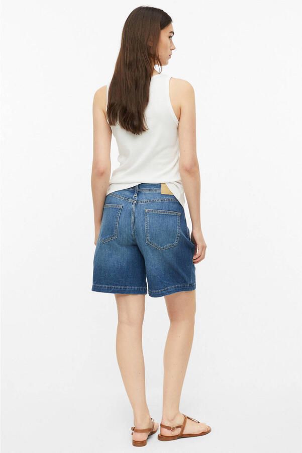 S.Oliver loose fit denim short met plooien mediumblauw - Foto 3