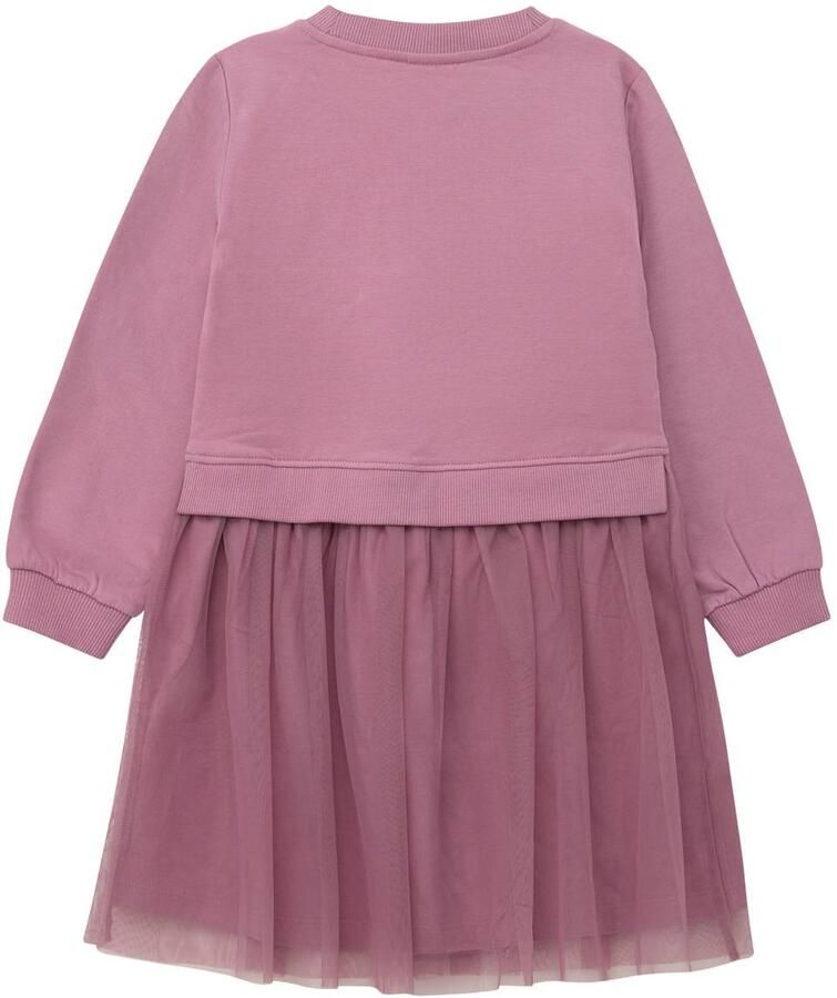 S.Oliver midi sweatjurk met glitters en tekst roze Meisjes Katoen Ronde hals