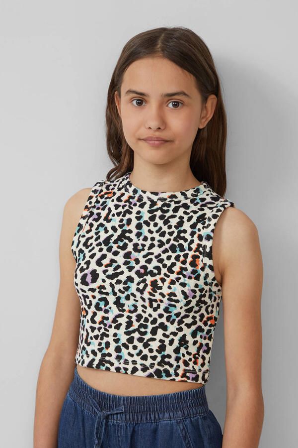 S.Oliver RED LABEL Junior Geribde tanktop van ribstof en met grafisch patroon - Foto 2